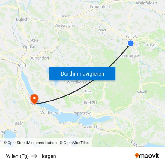 Wilen (Tg) to Horgen map