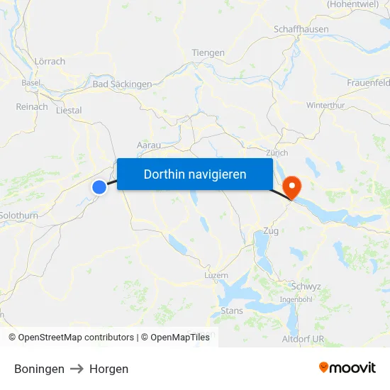 Boningen to Horgen map