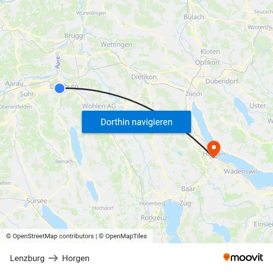 Lenzburg to Horgen map