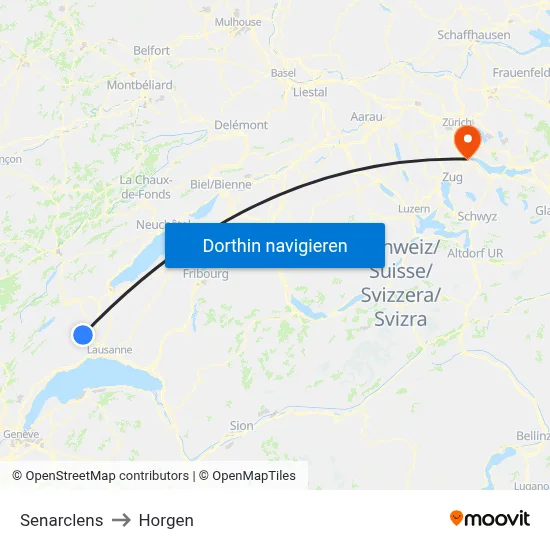 Senarclens to Horgen map