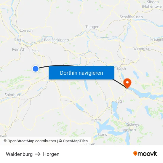 Waldenburg to Horgen map