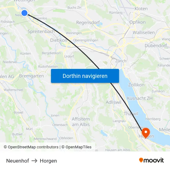Neuenhof to Horgen map