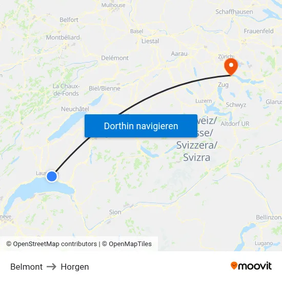 Belmont to Horgen map