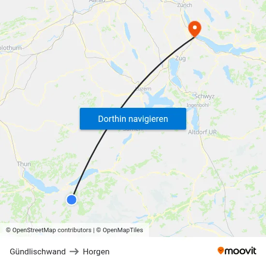 Gündlischwand to Horgen map