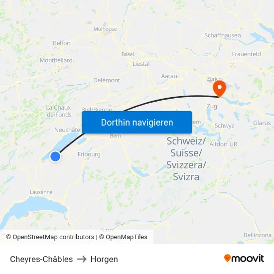 Cheyres-Châbles to Horgen map