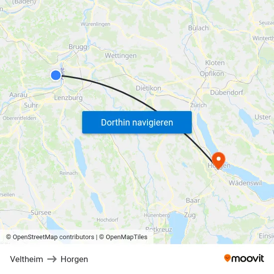 Veltheim to Horgen map