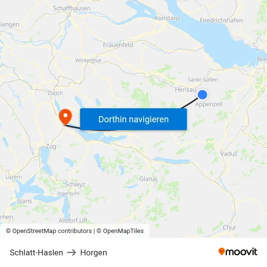 Schlatt-Haslen to Horgen map