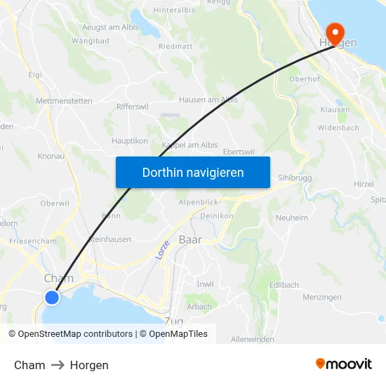Cham to Horgen map