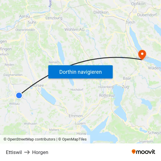 Ettiswil to Horgen map