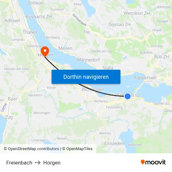 Freienbach to Horgen map