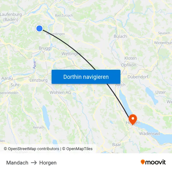 Mandach to Horgen map