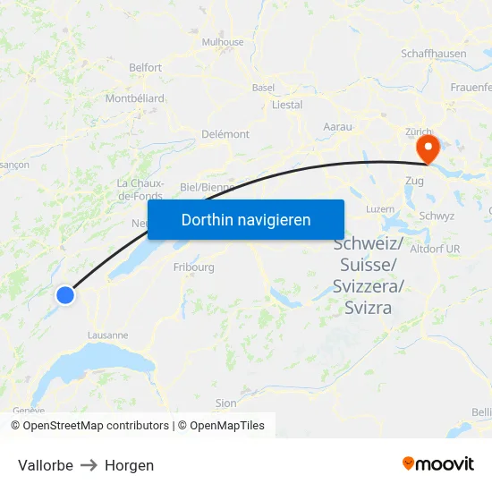Vallorbe to Horgen map