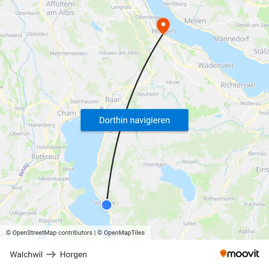 Walchwil to Horgen map