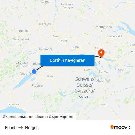 Erlach to Horgen map