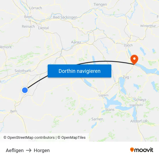 Aefligen to Horgen map