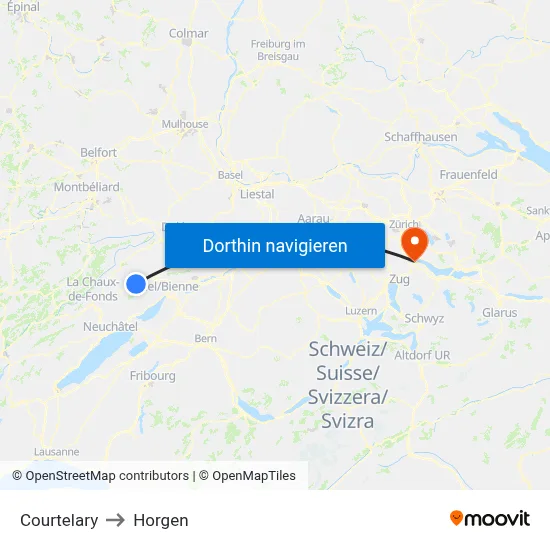 Courtelary to Horgen map