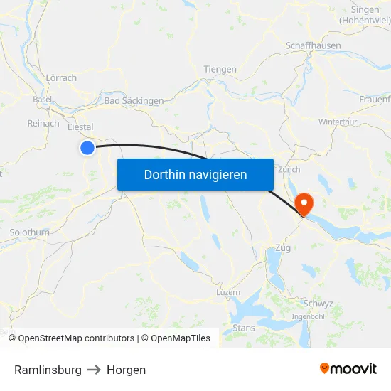 Ramlinsburg to Horgen map