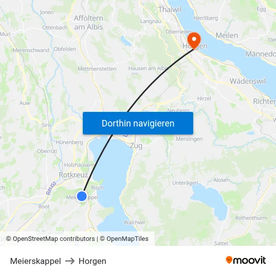 Meierskappel to Horgen map