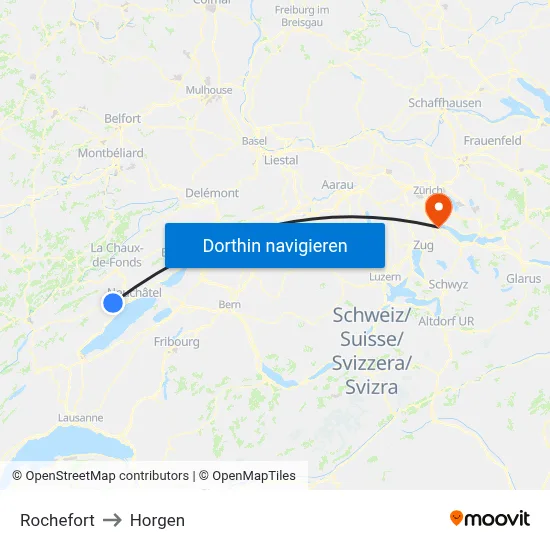 Rochefort to Horgen map