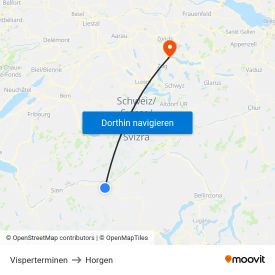 Visperterminen to Horgen map