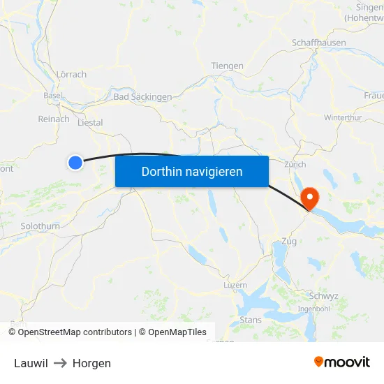 Lauwil to Horgen map