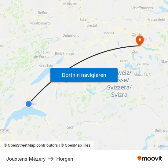 Jouxtens-Mézery to Horgen map