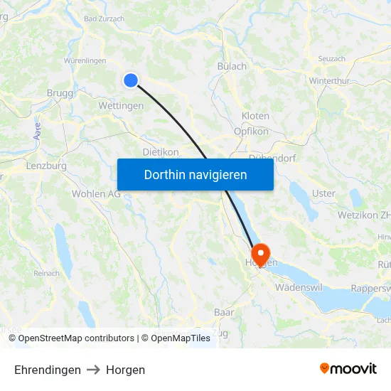 Ehrendingen to Horgen map