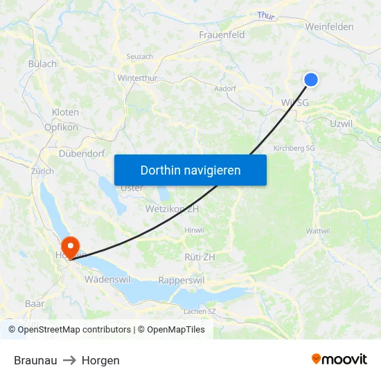 Braunau to Horgen map