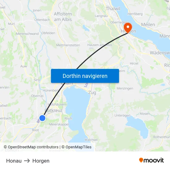 Honau to Horgen map