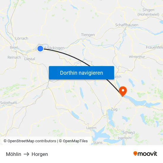Möhlin to Horgen map