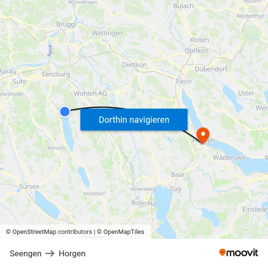 Seengen to Horgen map