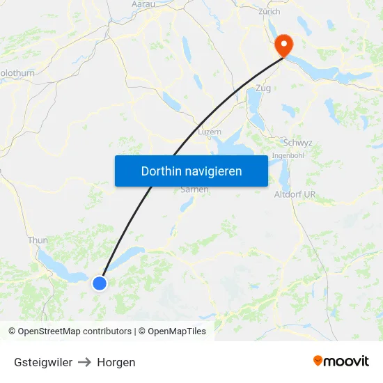 Gsteigwiler to Horgen map