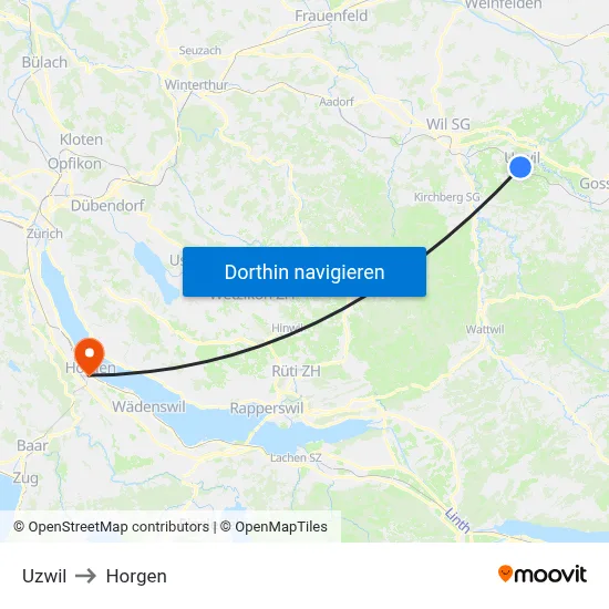 Uzwil to Horgen map