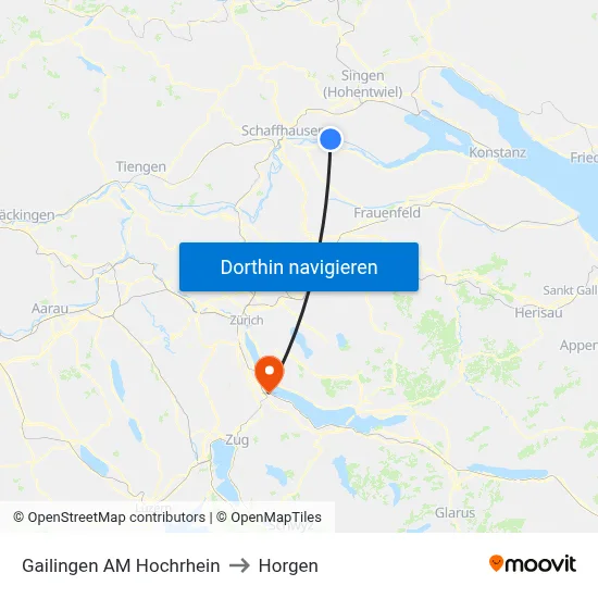 Gailingen AM Hochrhein to Horgen map