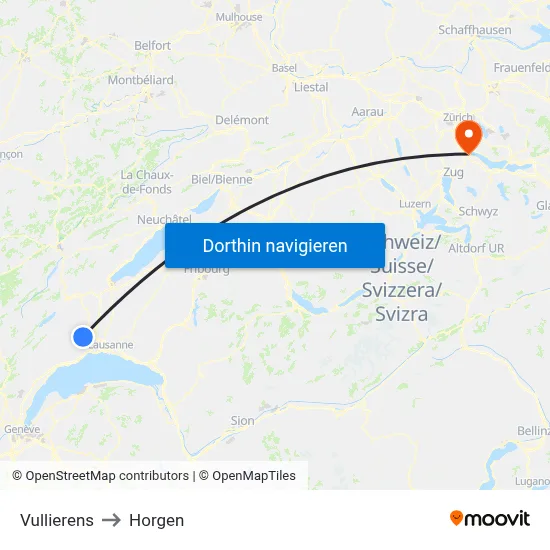 Vullierens to Horgen map