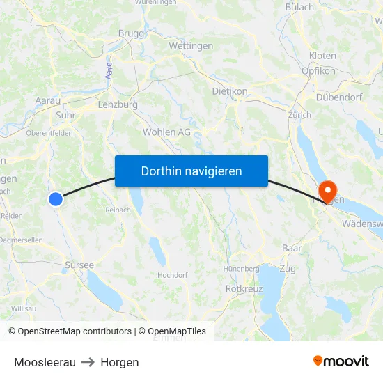 Moosleerau to Horgen map