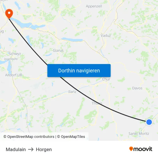 Madulain to Horgen map