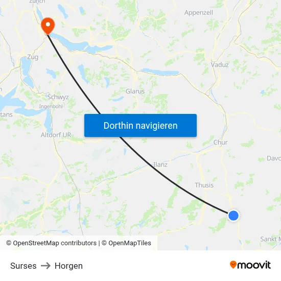 Surses to Horgen map