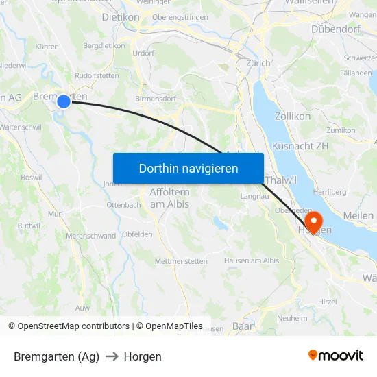 Bremgarten (Ag) to Horgen map