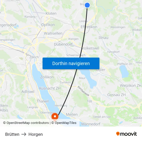 Brütten to Horgen map