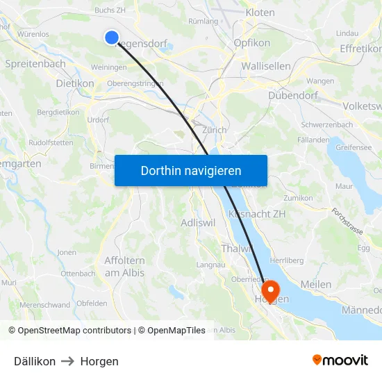 Dällikon to Horgen map