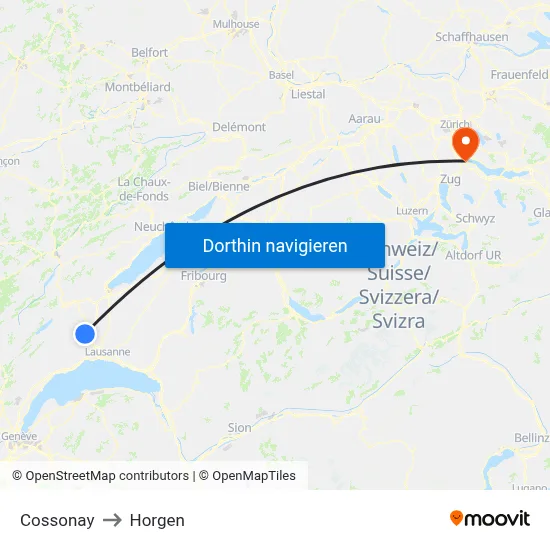 Cossonay to Horgen map