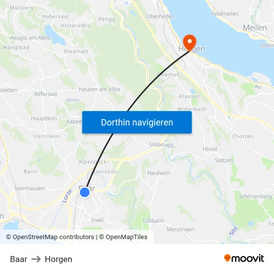Baar to Horgen map