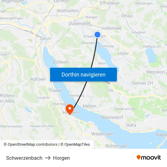 Schwerzenbach to Horgen map