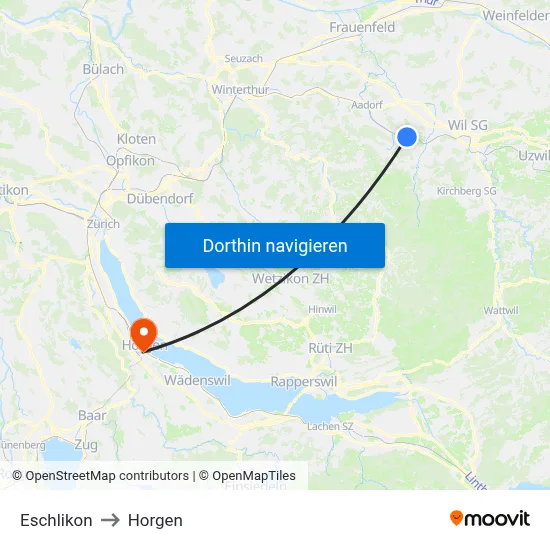 Eschlikon to Horgen map