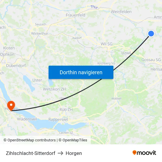 Zihlschlacht-Sitterdorf to Horgen map