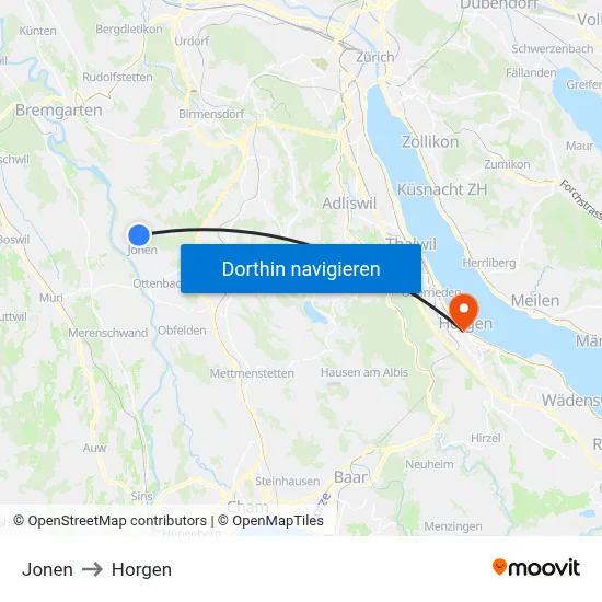 Jonen to Horgen map