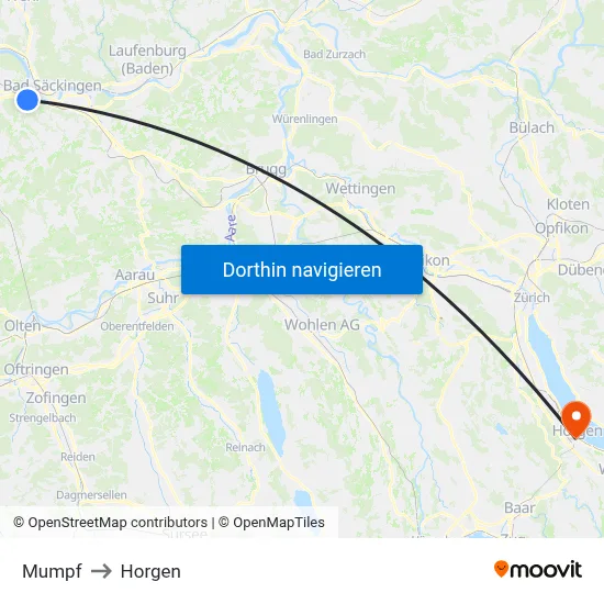 Mumpf to Horgen map