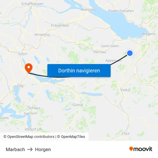 Marbach to Horgen map