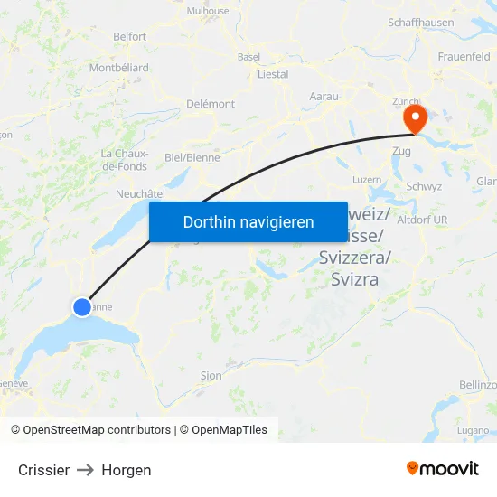 Crissier to Horgen map